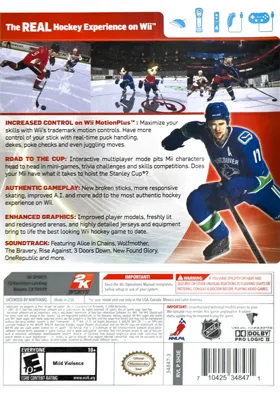 NHL 2K11 box cover back